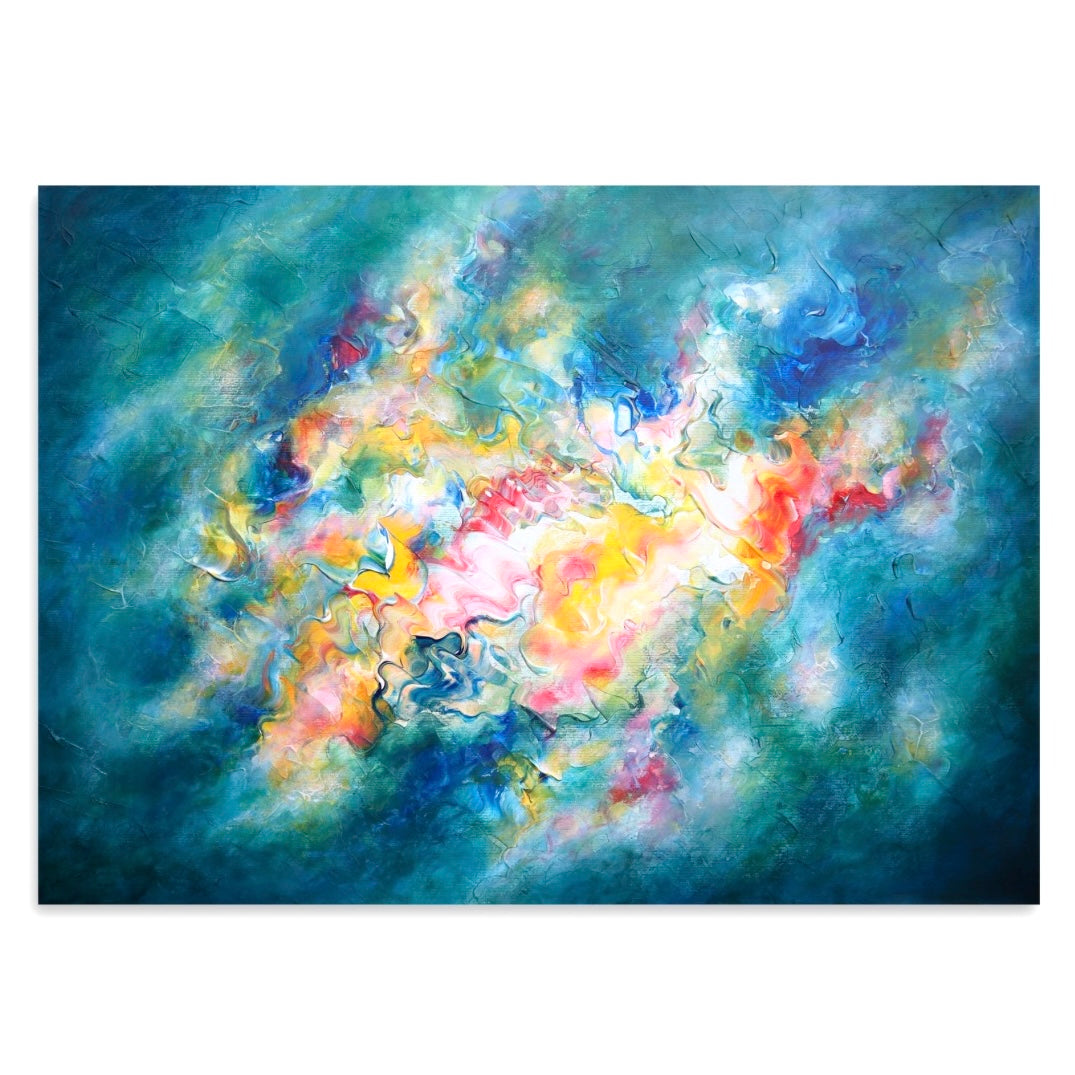 Abstract painting with flowing patterns reminiscent of ripples on water