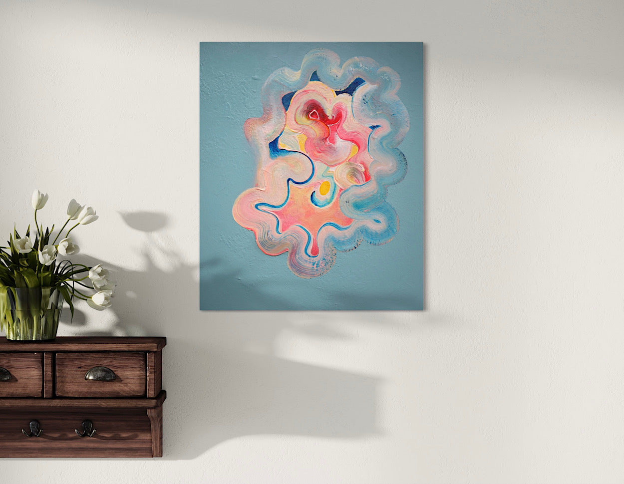 An abstract painting in pastel colours