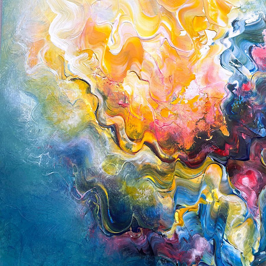 ‘Fit to Burst’ abstract painting on paper