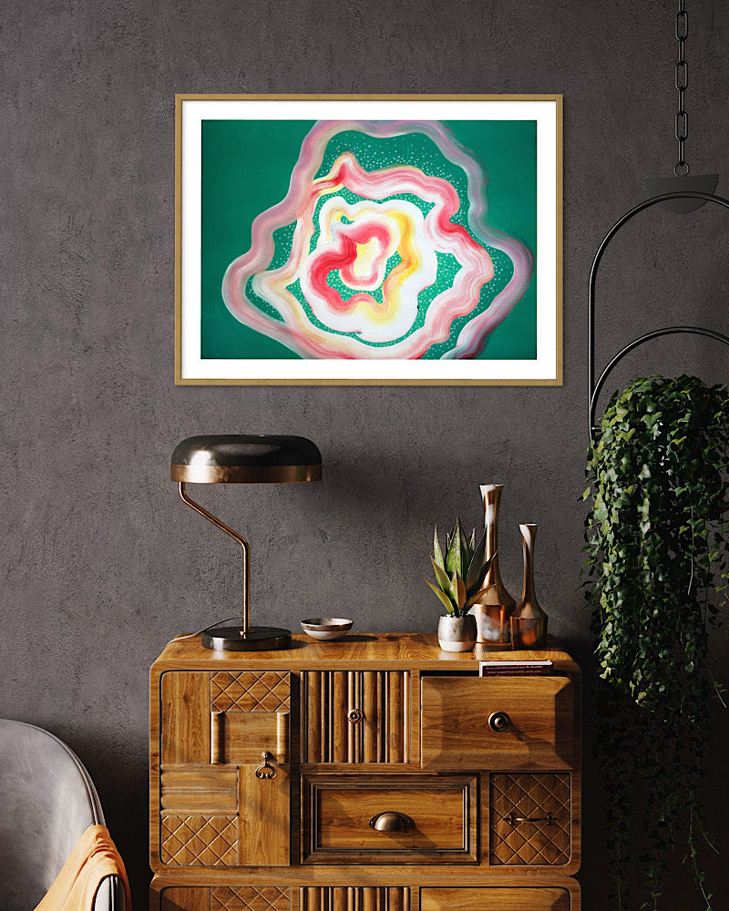 Emerald green abstract painting for grey home decor