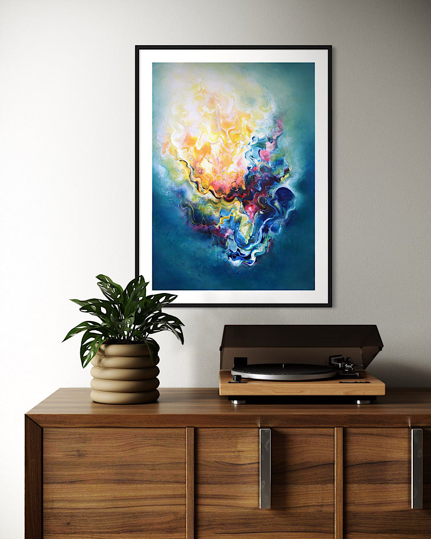‘Fit to Burst’ abstract painting on paper