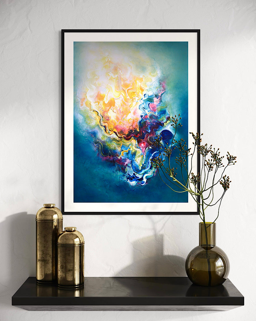 ‘Fit to Burst’ abstract painting on paper