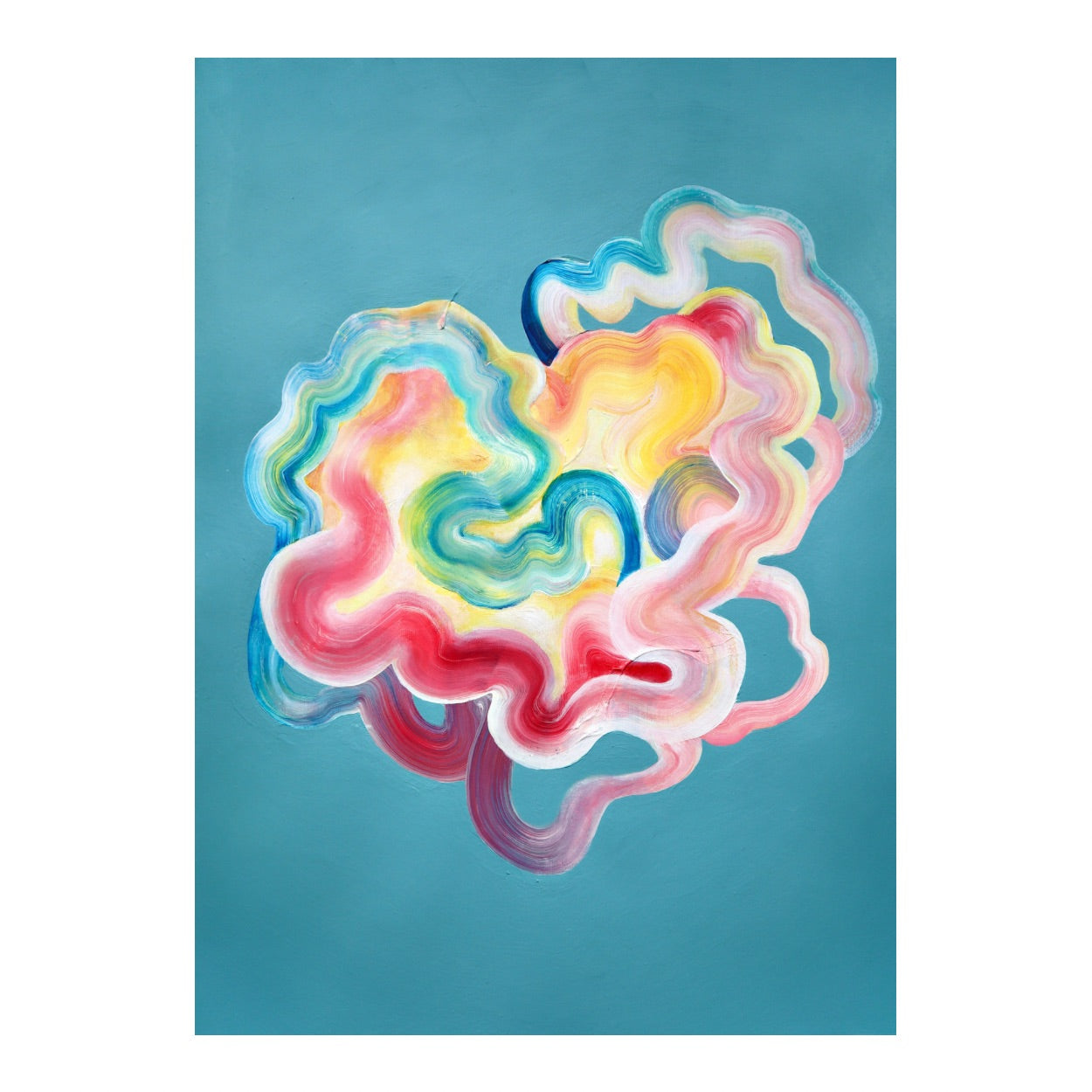 Abstract painting with bright rainbow colours