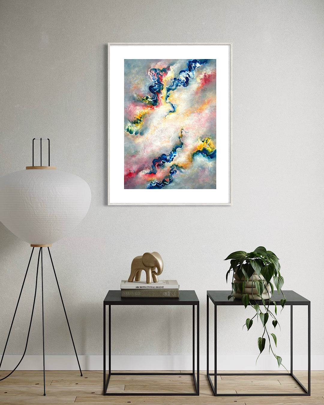 Framed abstract art piece on a wall unique home decor