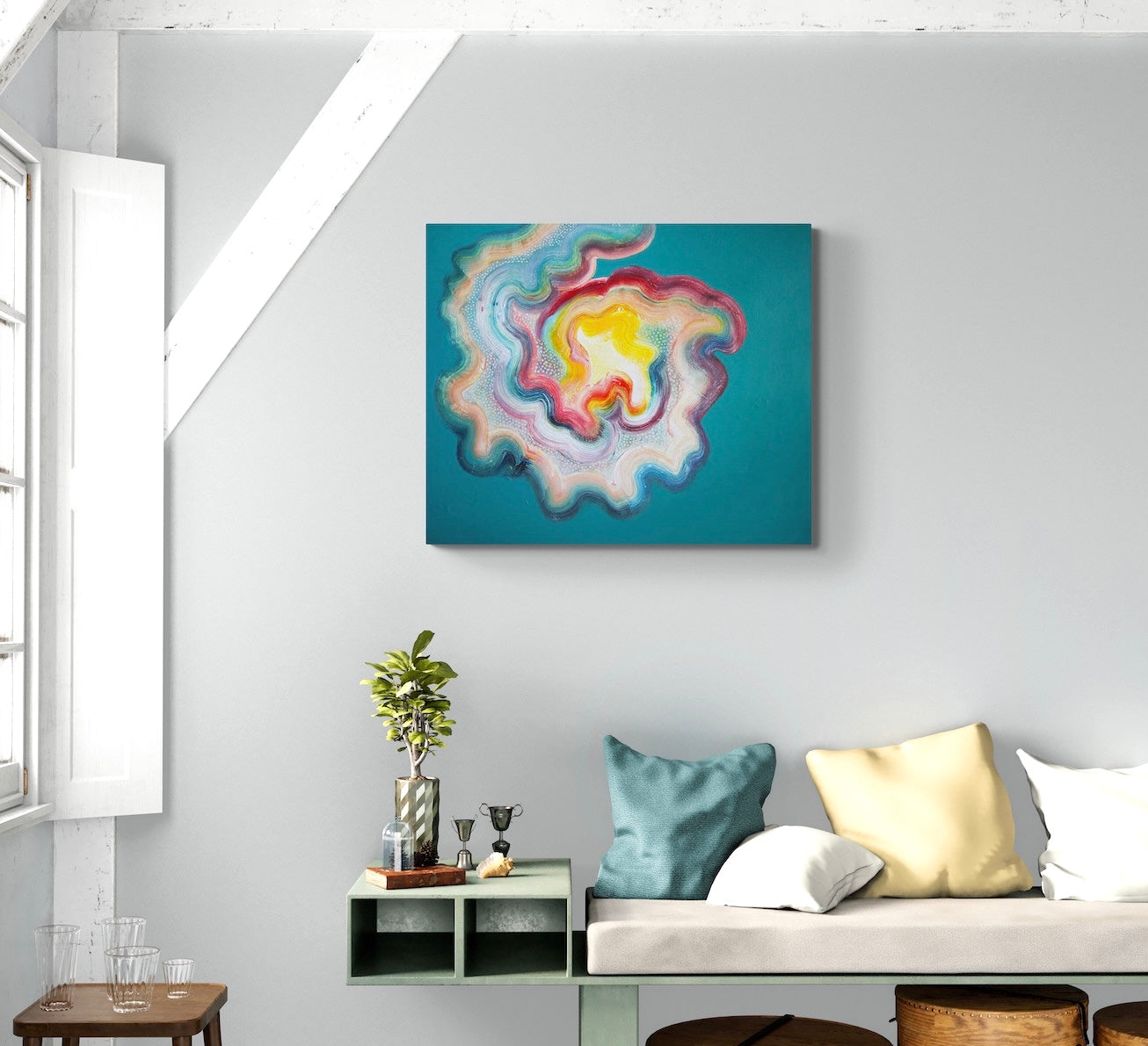 Large abstract painting on canvas full of positive energy