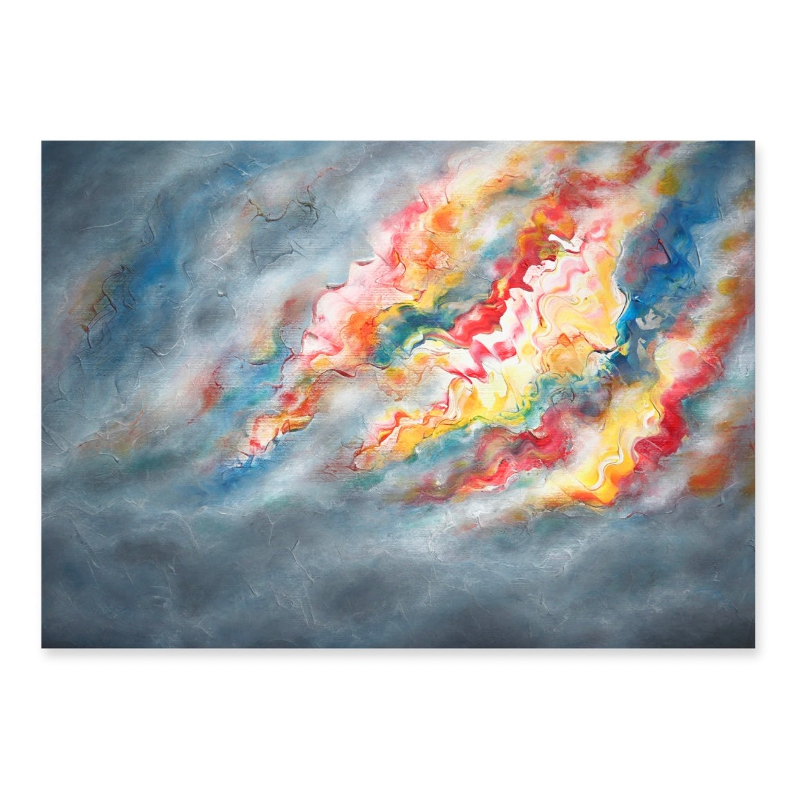 Atmospheric abstract painting reminiscent of ocean and sunset 