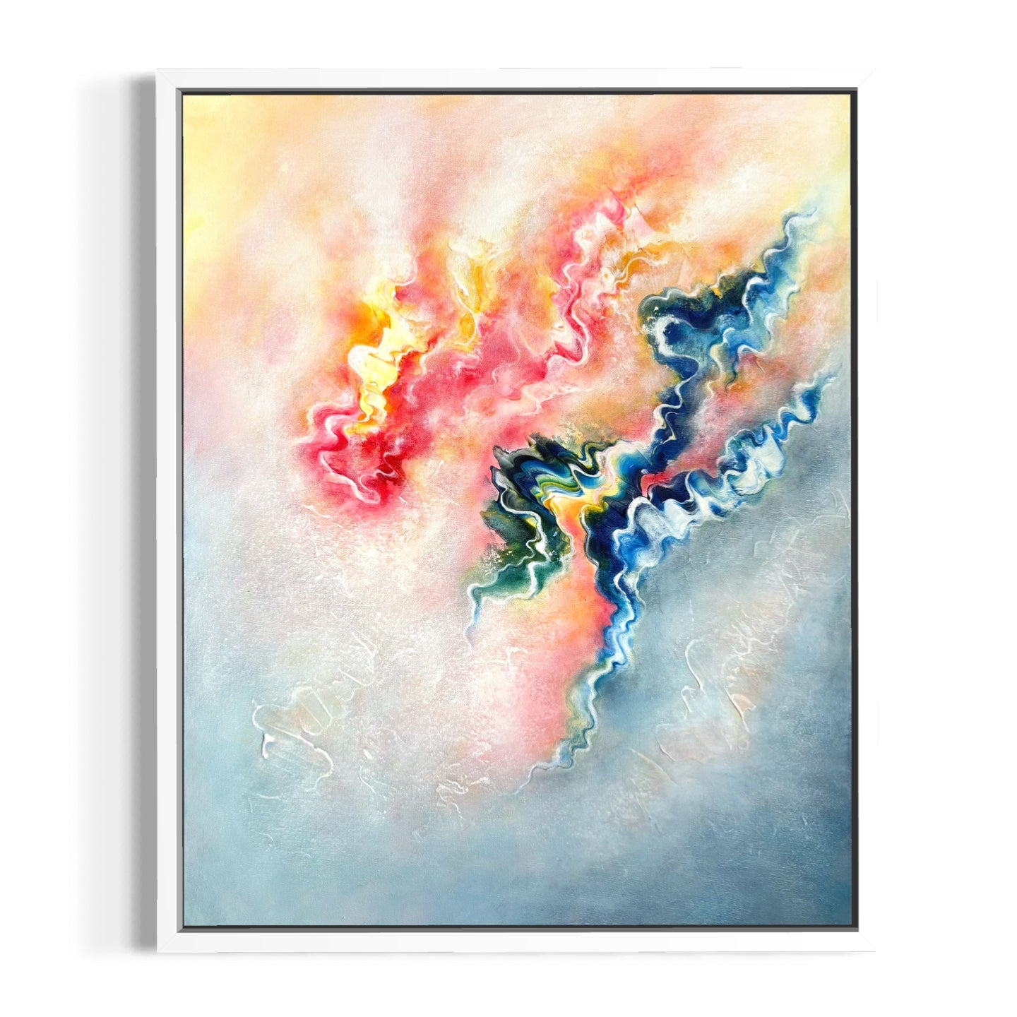 Abstract painting with vibrant colors on a white background