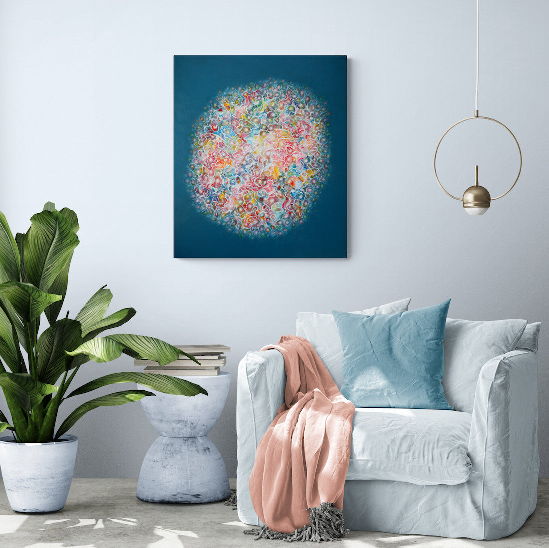 Colourful abstract art in a living room