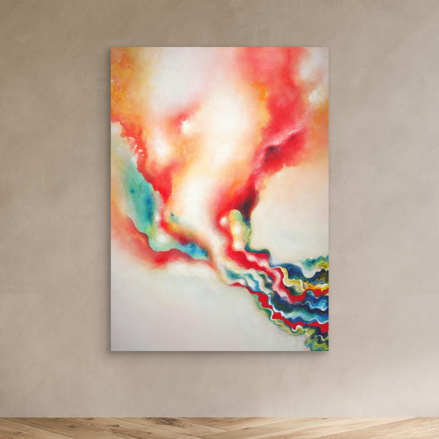 Unique abstract art print on canvas in warm tones 