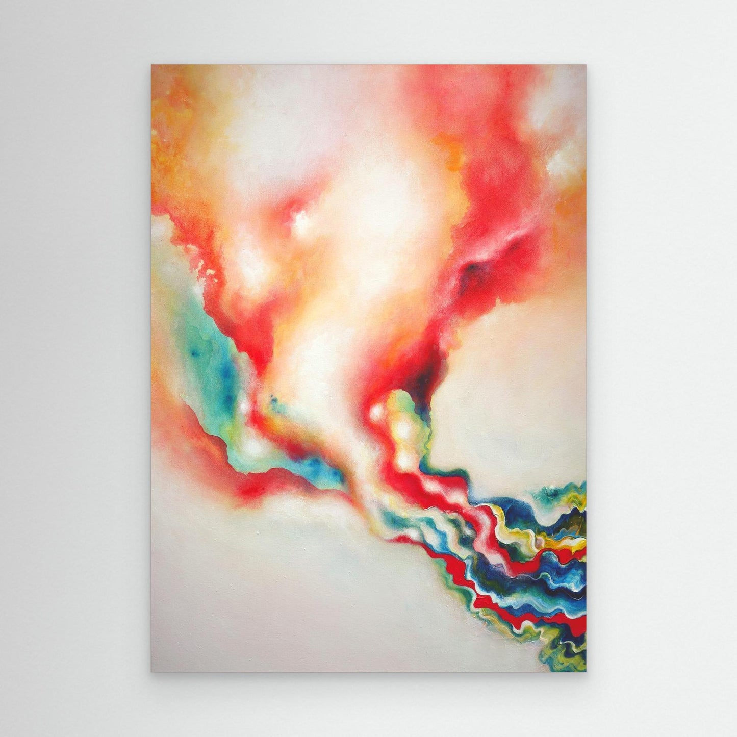 Warm abstract art print on canvas with flowing patterns 