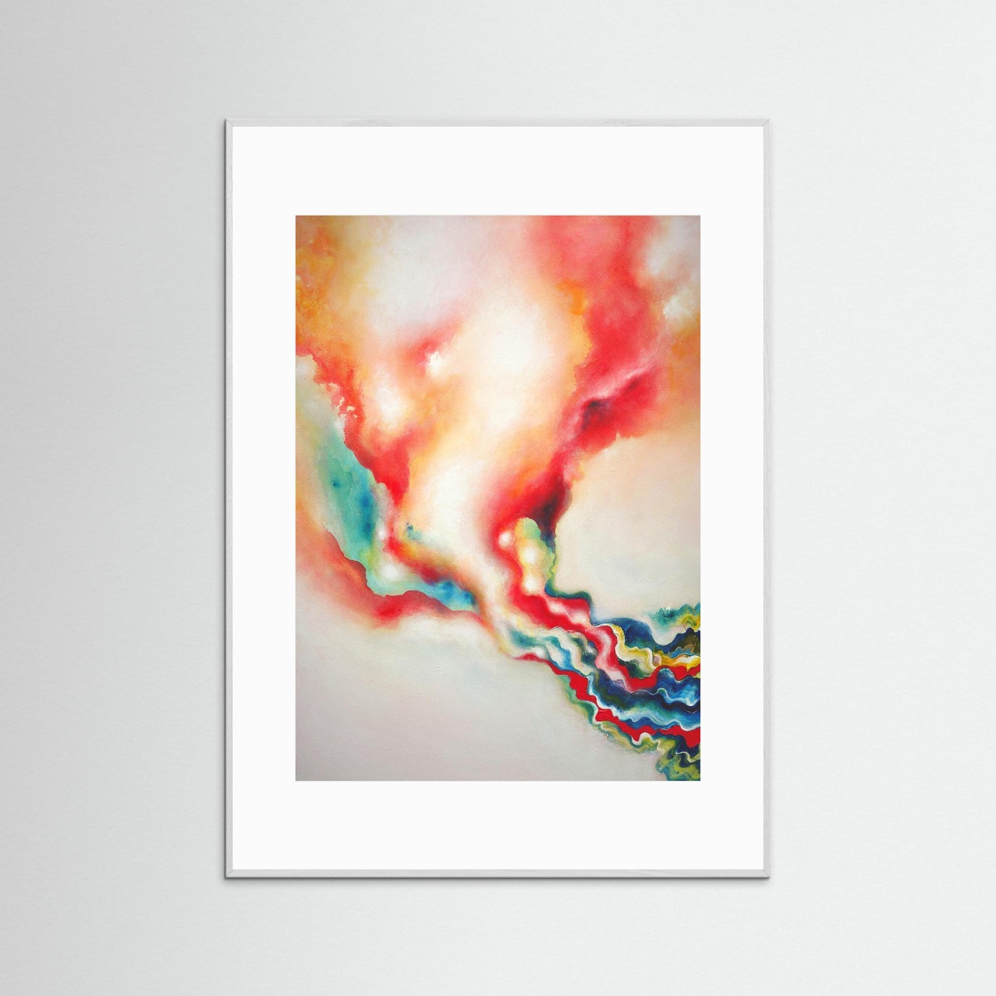 An ethereal flowing abstract art print with a warm orange light 