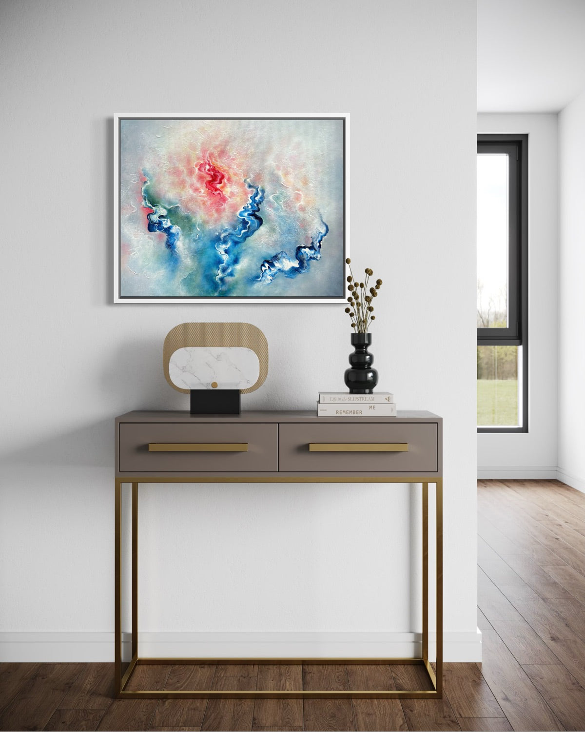 Ethereal blue abstract canvas painting 
