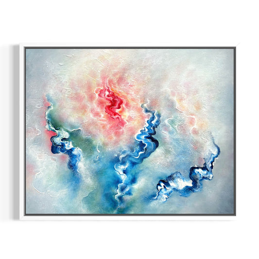 Ethereal blue framed abstract painting on canvas