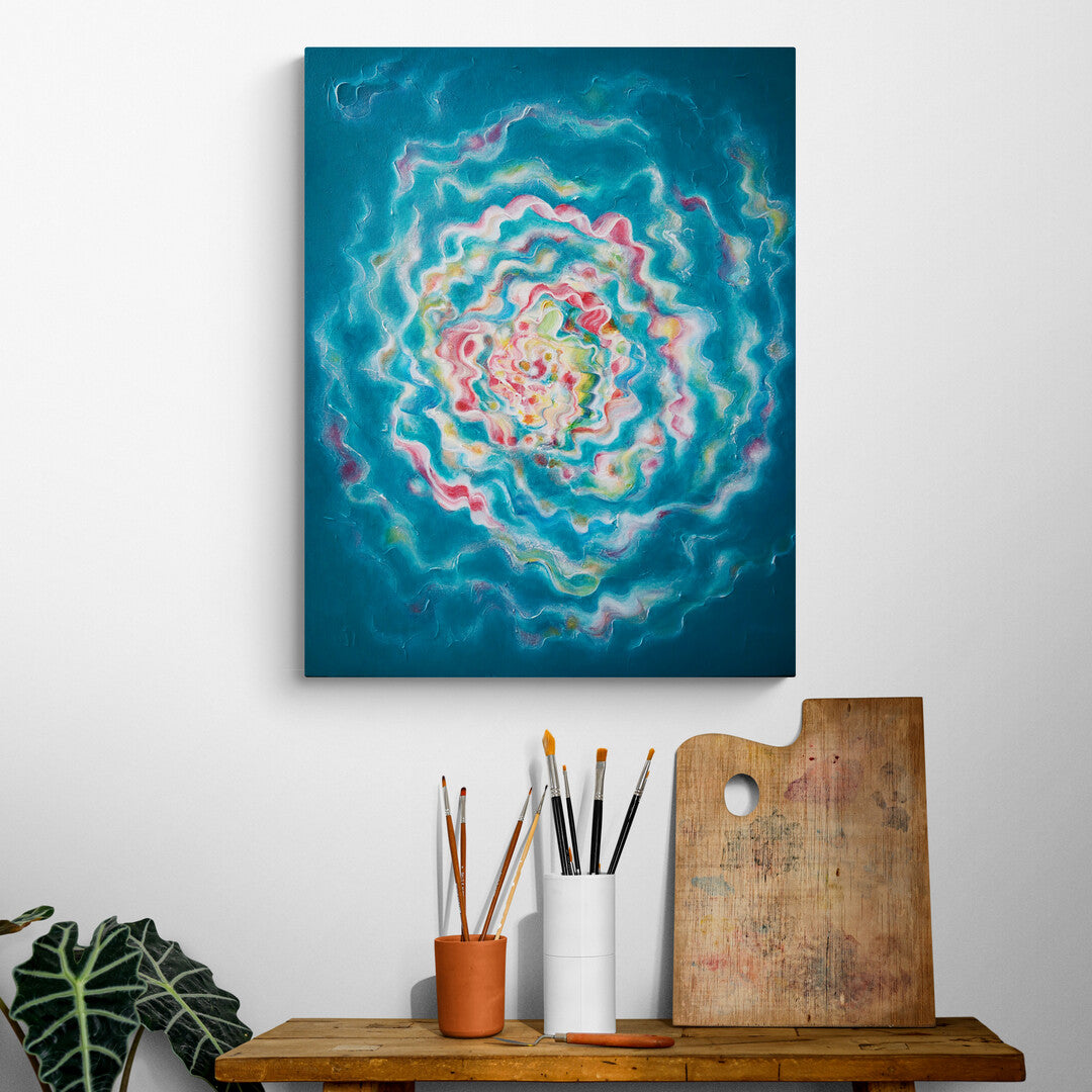 Teal abstract painting on canvas 