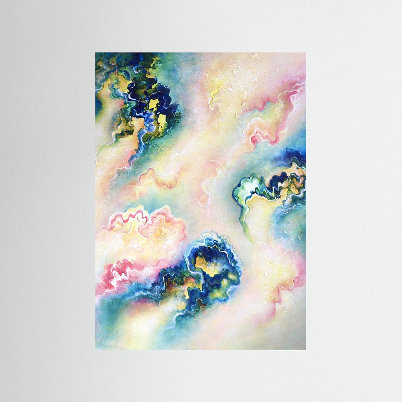 Flowing abstract art print with warm spring colours 