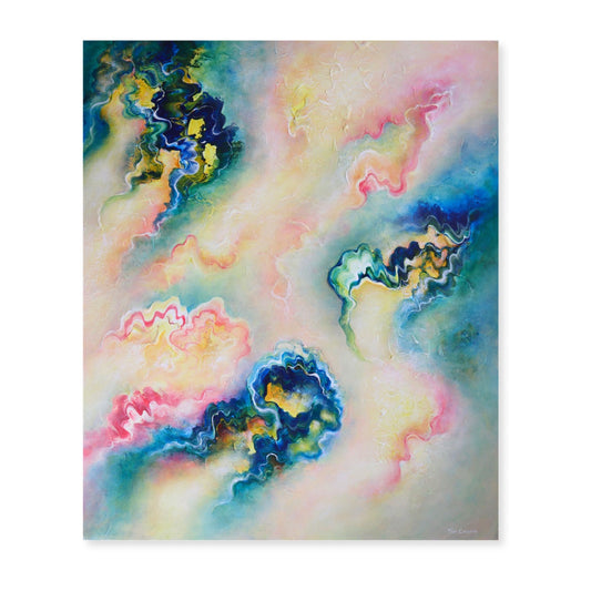 Vibrant abstract painting with warm flowing energy 