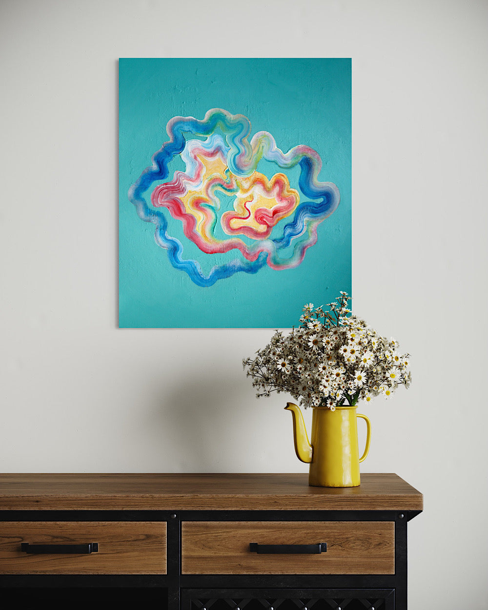 Turquoise abstract art on canvas