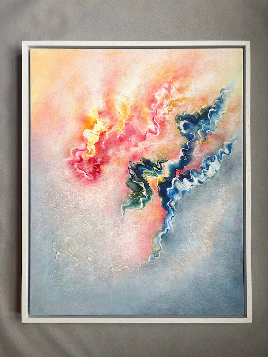 Framed abstract artwork with flowing patterns