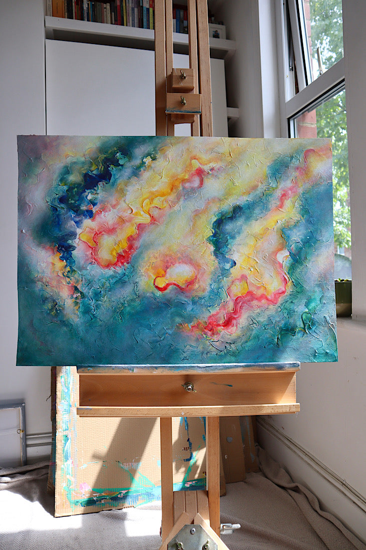 Ethereal abstract painting on an easel 