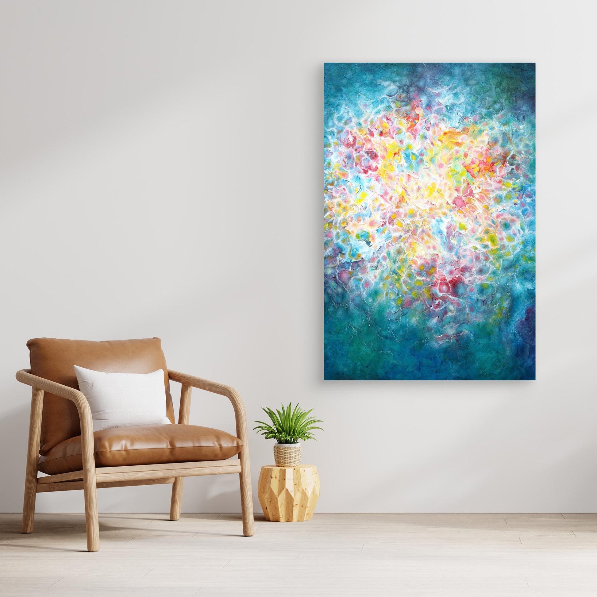 Vibrant warm glow abstract canvas wall art print 