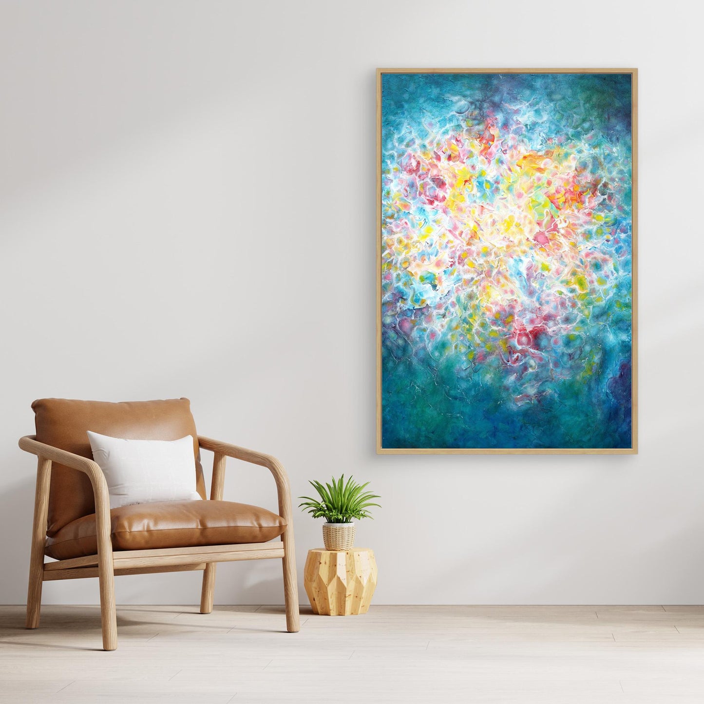 Canvas wall art print with a warm glow and vibrant patterns 