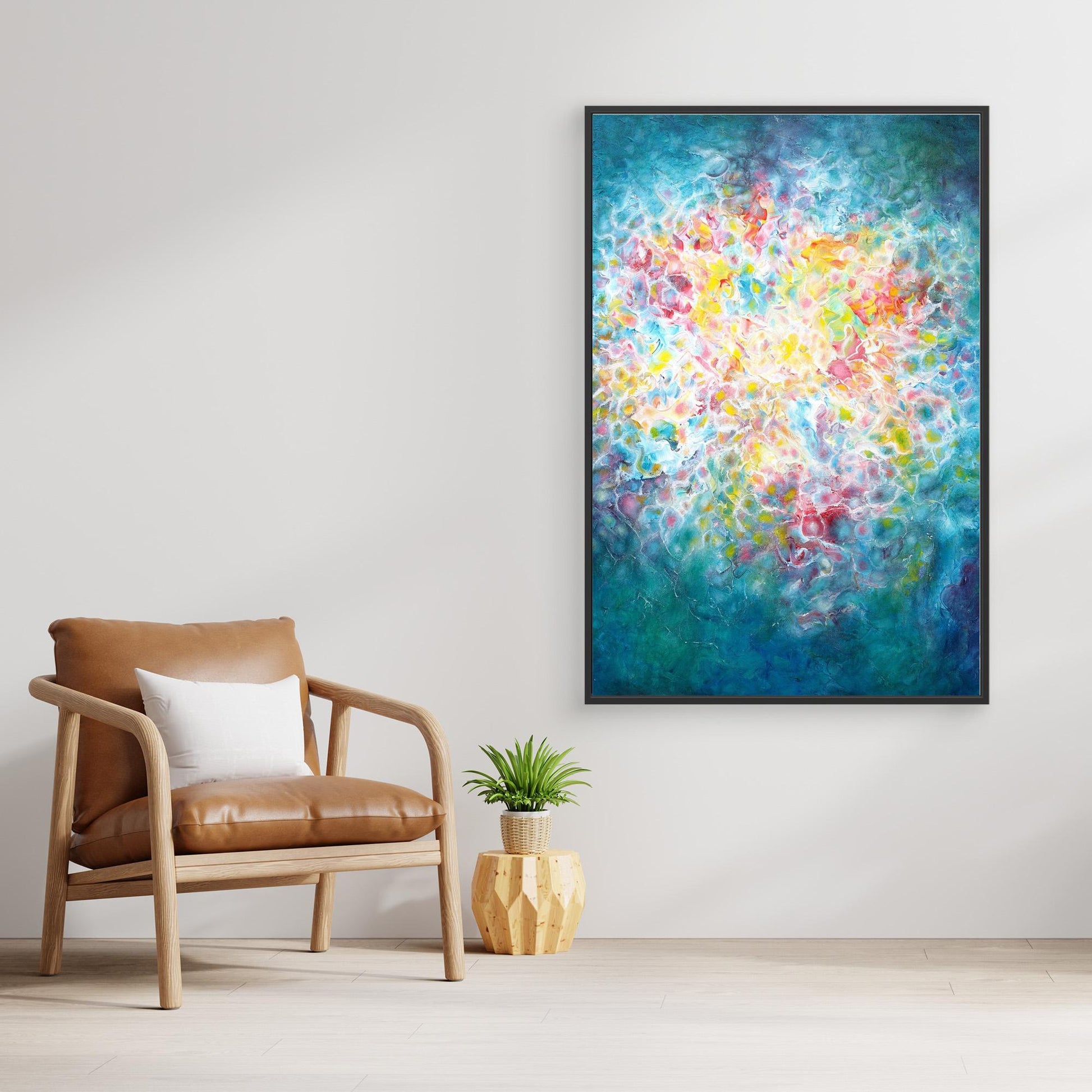 Large abstract canvas print with a warm glowing centre of flowing patterns 