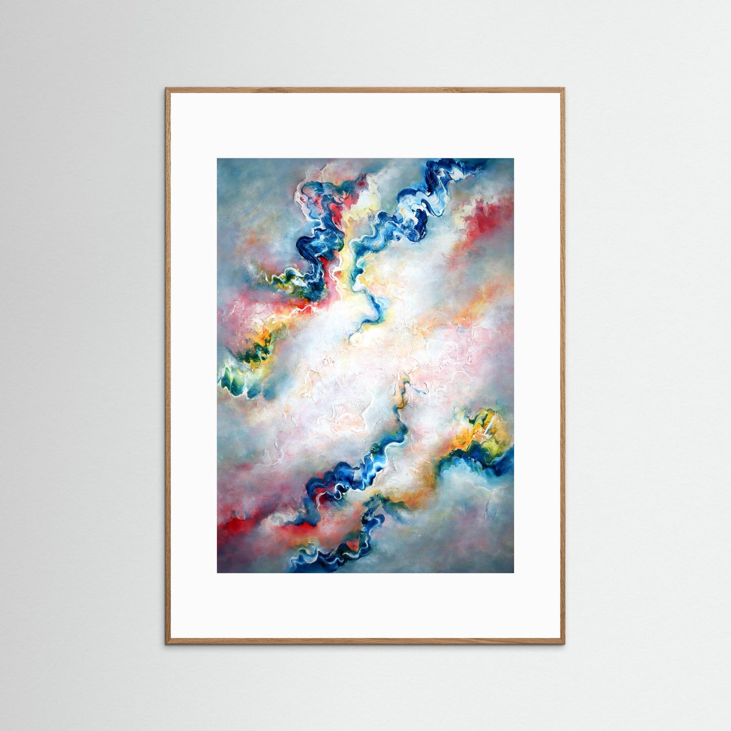 Grey abstract wall art in oak frame