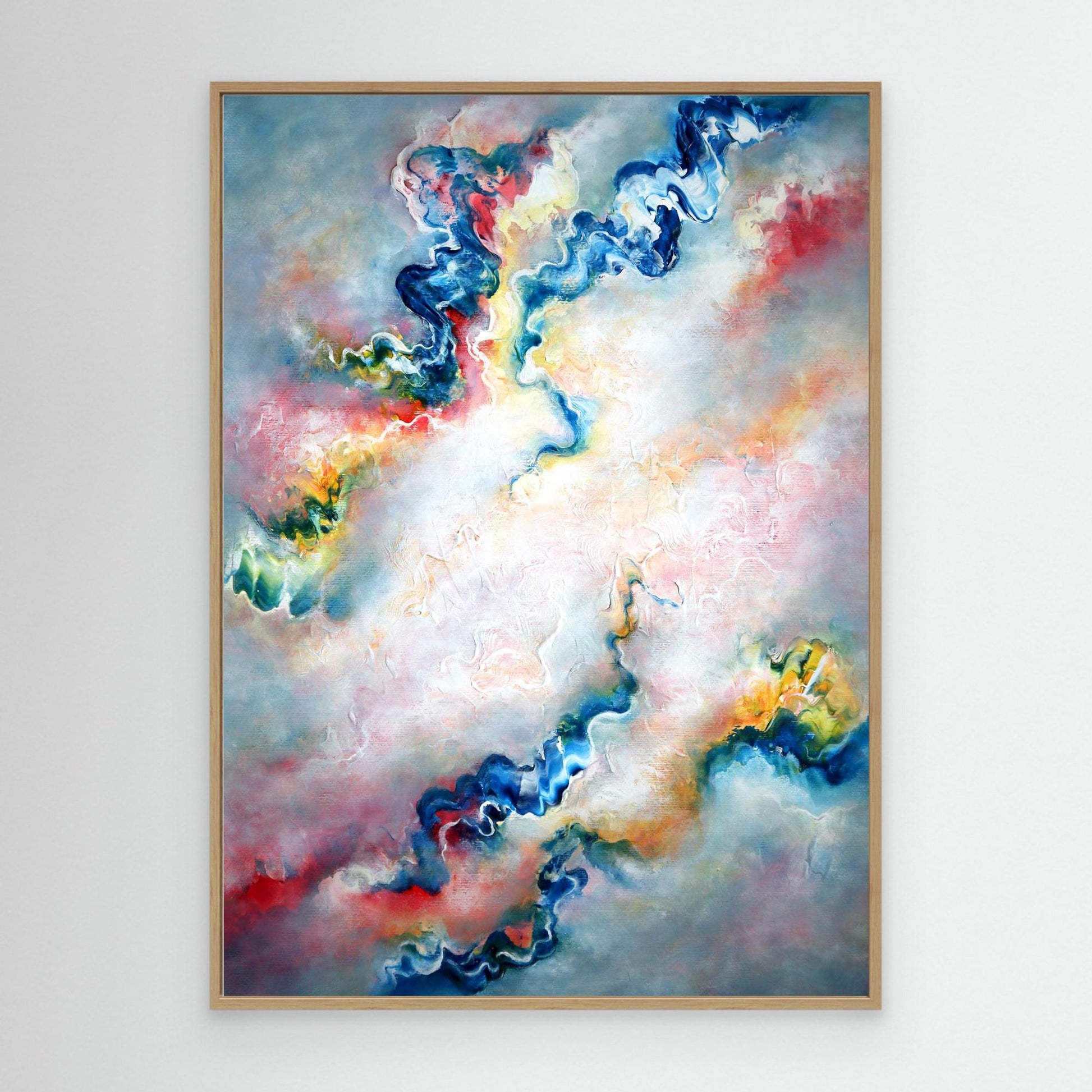 Flowing grey abstract canvas print in oak frame