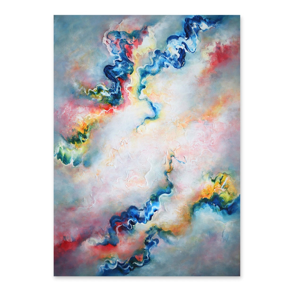 Abstract painting vibrant colours on grey