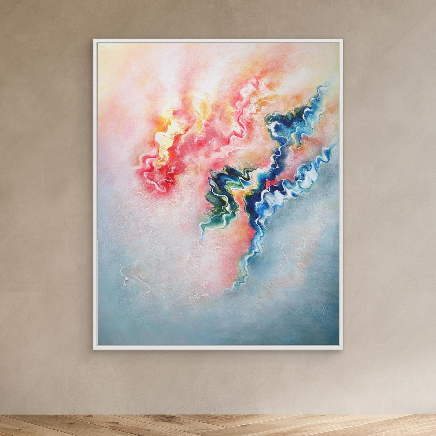 Abstract pink and grey framed canvas print
