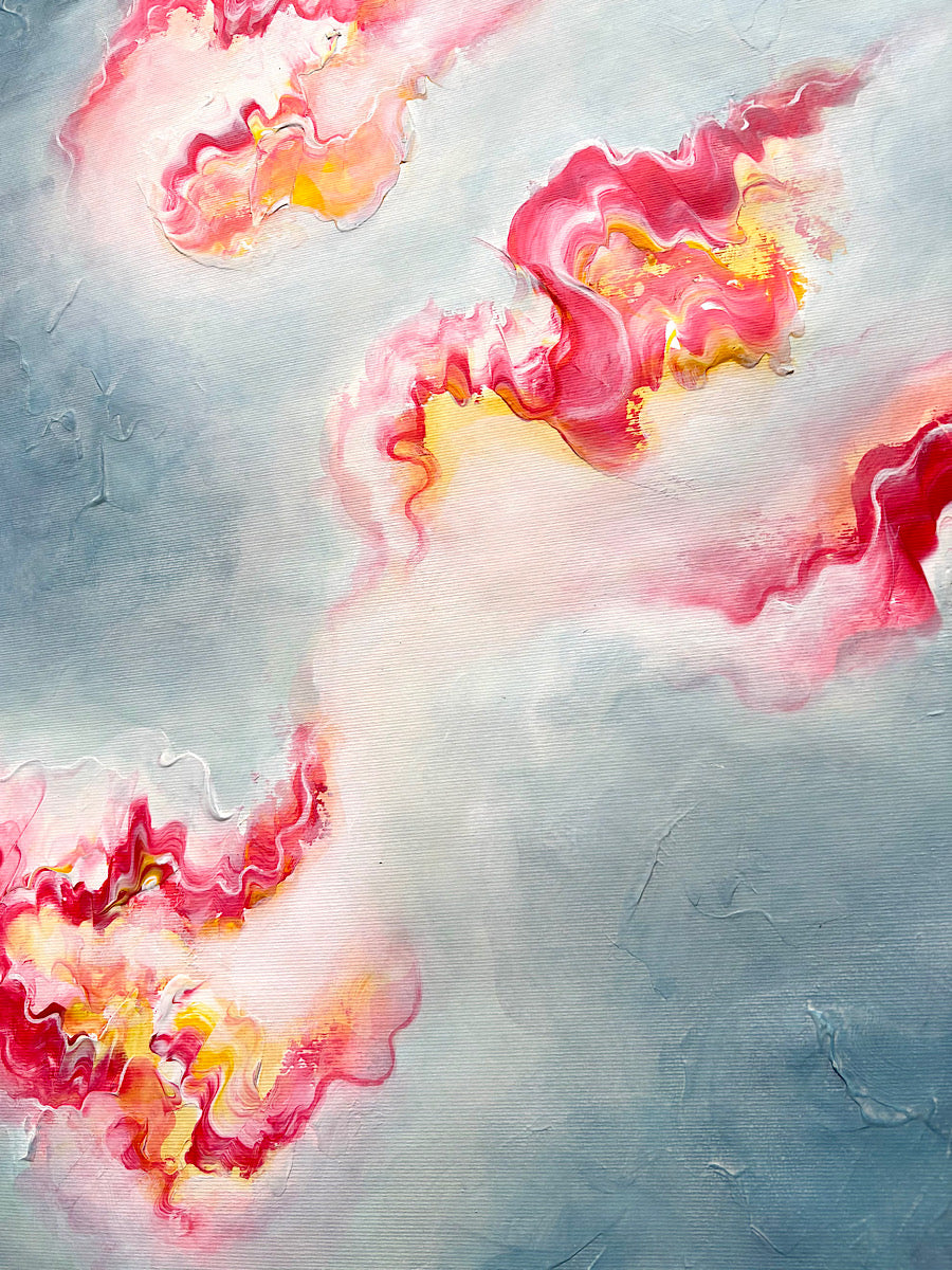 Flowing abstract art with vibrant pink patterns 