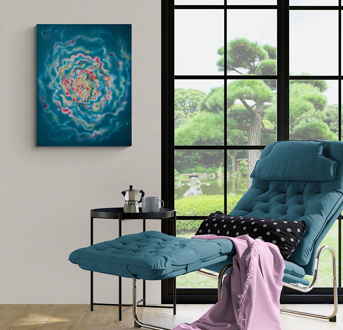 Teal abstract painting on canvas