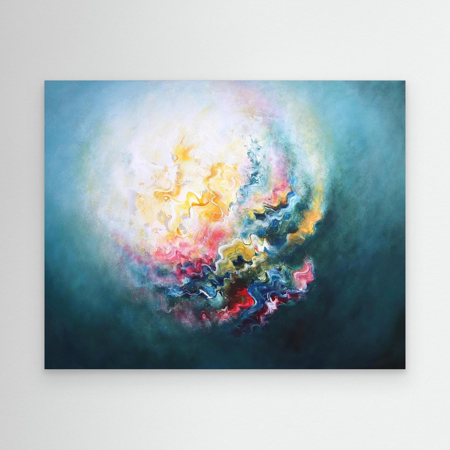A striking large abstract canvas print with a warm glow 
